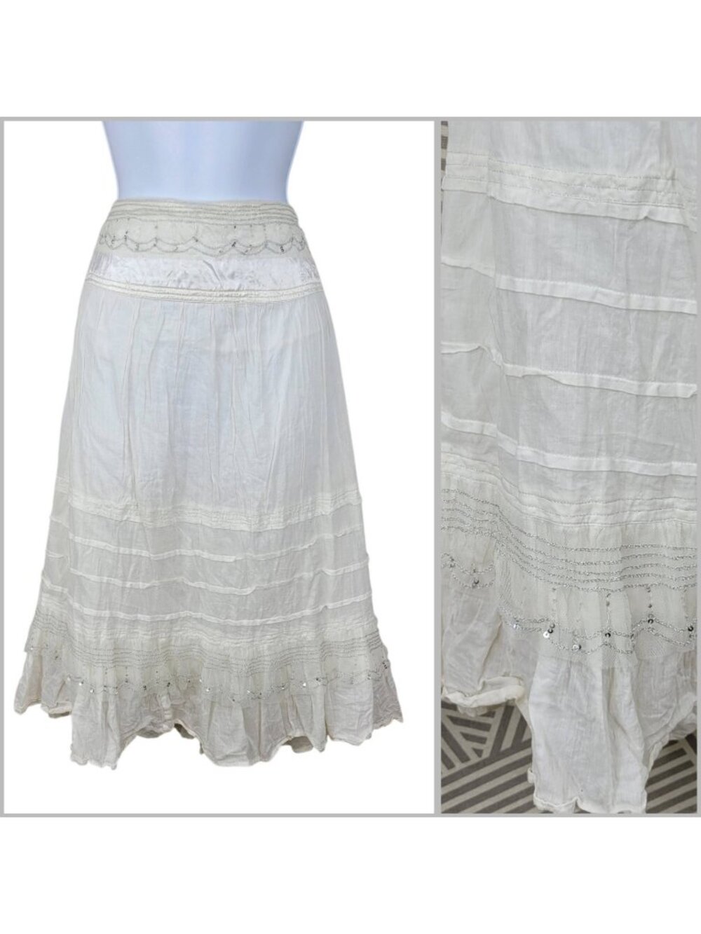 Renaissance Skirt Boho 22/24W 3X Festival Midi Layer Stretch Waist Lace Vintage